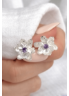 Daisy Lilac - lila virág ezüst fülbevaló