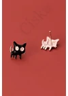 Midnight Kitty Rose – Fekete cicás rosegold ezüst beszúrós fülbevaló