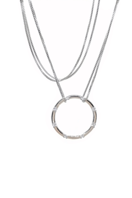 Dupla szárú olasz ezüst nyaklánc nagy karika medállal