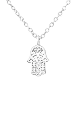 Guardian Glow Hamsa kéz ezüst nyaklánc cirkóniával | Védelmező ékszer