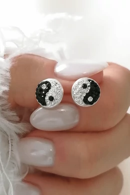 Jin–jang cirkóniaköves ezüst fülbevaló | 925 sterling ezüst