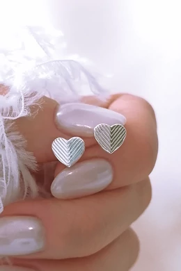 Szív alakú vésett ezüst fülbevaló | 925 sterling ezüst