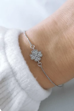 Lucky Grace cirkóniaköves lóhere ezüst karkötő | Finom csillogás