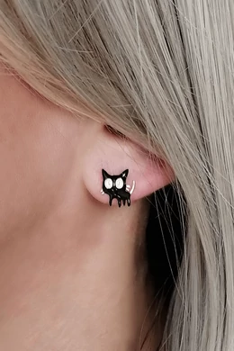 Midnight Kitty – Fekete cicás 925 ezüst rosegold fülbevaló