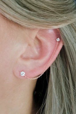 Stella Chain dupla köves láncos rosegold ezüst fülbevaló