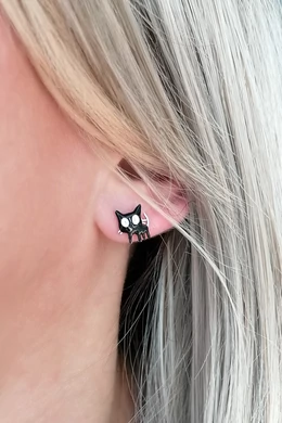 Midnight Kitty – Fekete cicás 925 fülbevaló