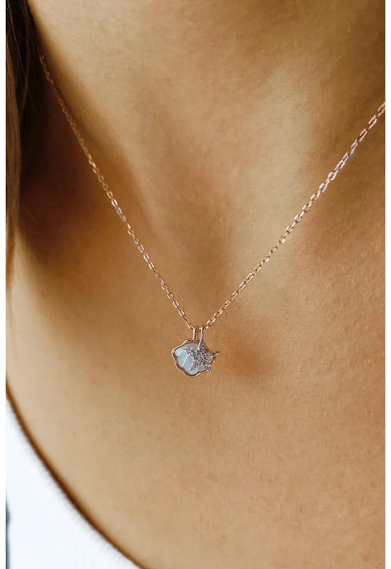 Kagylós Tengeri Csillagos Rose Gold Ezüst Nyaklánc