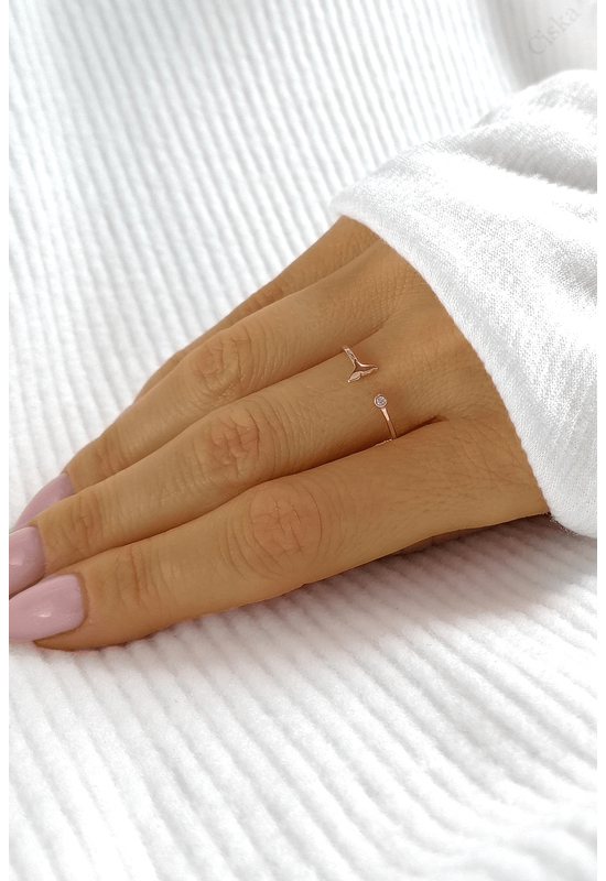 Nyitott Rose Gold Bálna Uszony Ezüstgyűrű