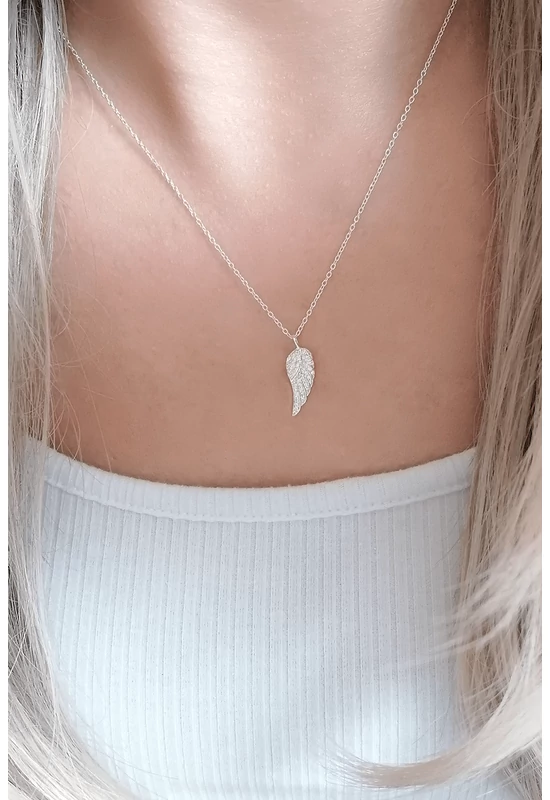 Ezüst szárny nyaklánc cirkóniakövekkel – 925 sterling ezüst angyalszárny medál