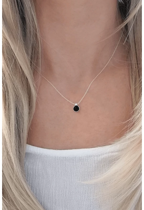 Fekete kristályos ezüst nyaklánc | Elegáns ékszer