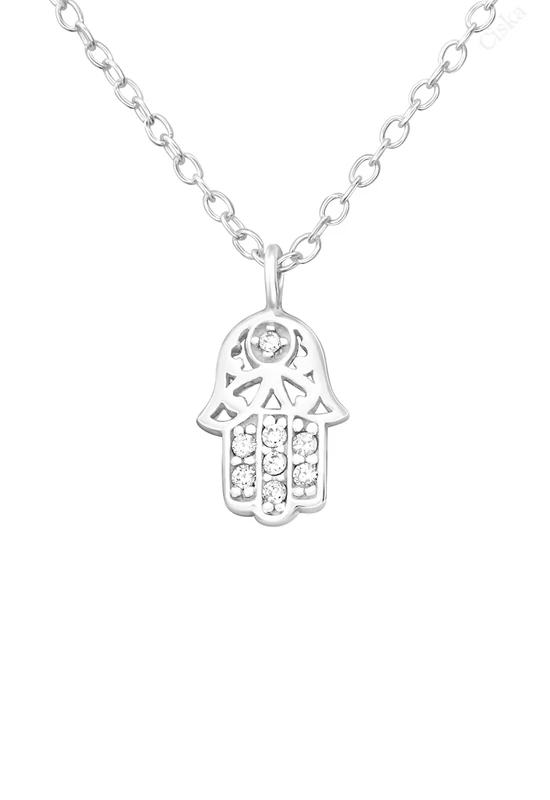 Guardian Glow Hamsa kéz ezüst nyaklánc cirkóniával | Védelmező ékszer