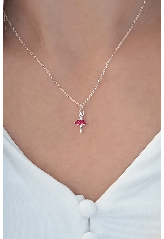 Pirouette balerina ezüst nyaklánc pink kristállyal | Nőies ékszer
