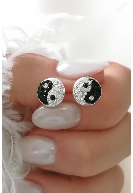 Jin–jang cirkóniaköves ezüst fülbevaló | 925 sterling ezüst