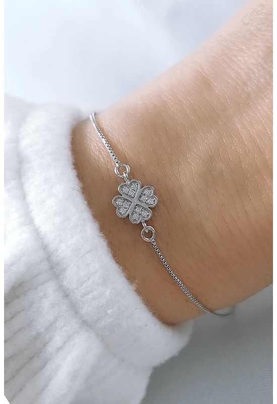 Lucky Grace cirkóniaköves lóhere ezüst karkötő | Finom csillogás