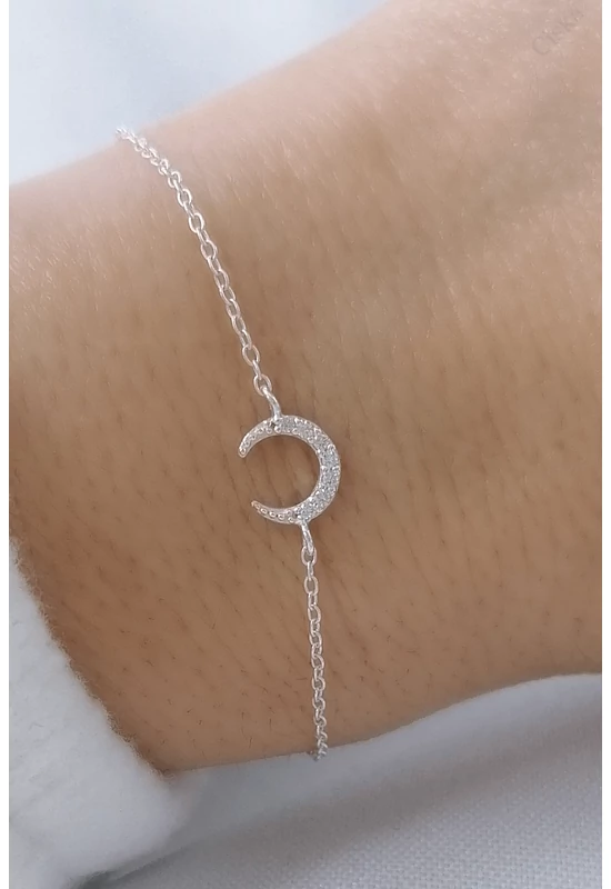 Luna Shine félhold ezüst karkötő cirkóniával | Női karkötő