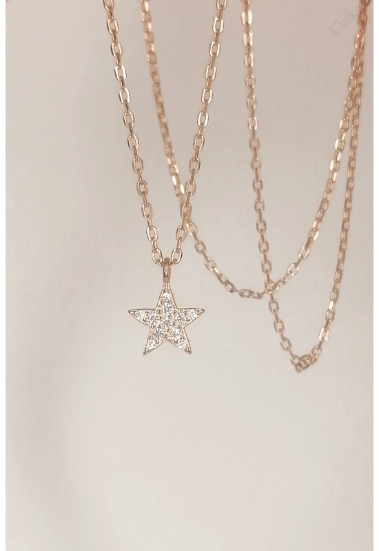 Csillagos Rose Gold Ezüst Nyaklánc