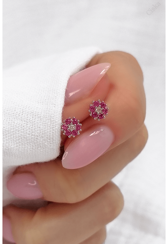 Pink Színű Virág Ezüst Fülbevaló