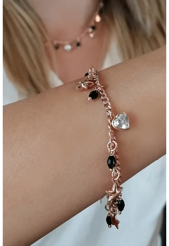 Rosegold Ezüst Karkötő Függőkkel
