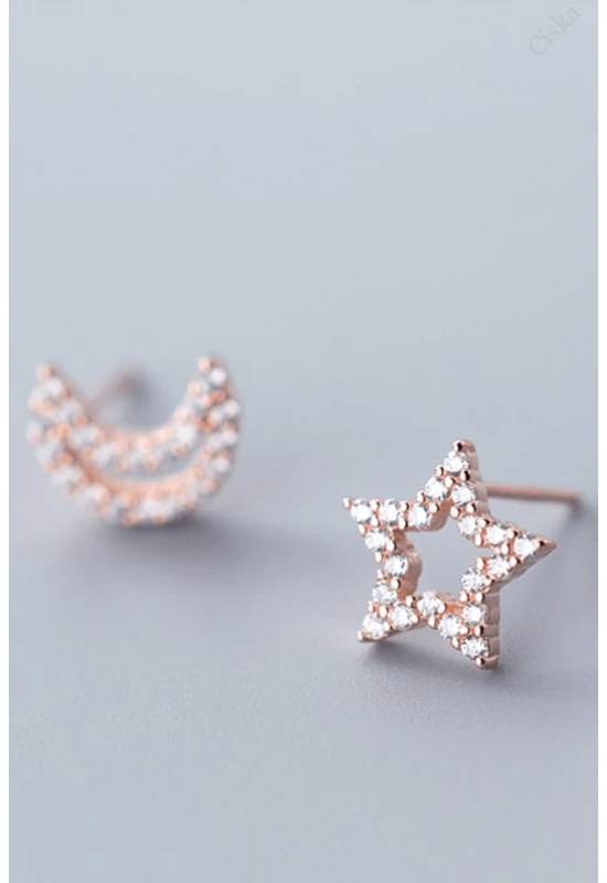 Rose Gold Hold és Csillag Ezüst Fülbevaló