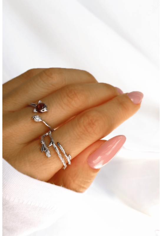 Rókafej Női Ezüst Gyűrű Garnet Kővel