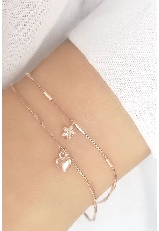 Szív És Csillag Rosegold Ezüst Karkötő