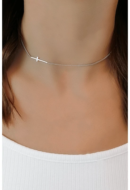 Kereszt Ezüst Chocker Nyaklánc
