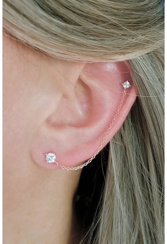 Stella Chain dupla köves láncos rosegold ezüst fülbevaló