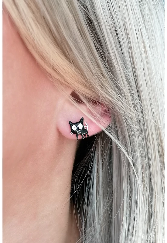 Midnight Kitty – Fekete cicás 925 fülbevaló